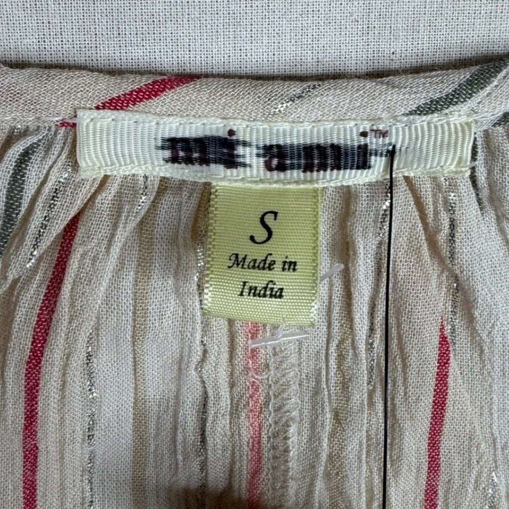 New Mi Ami Striped Long Sleeve Peasant Blouse size Small‎ Cream/Multi-color_2